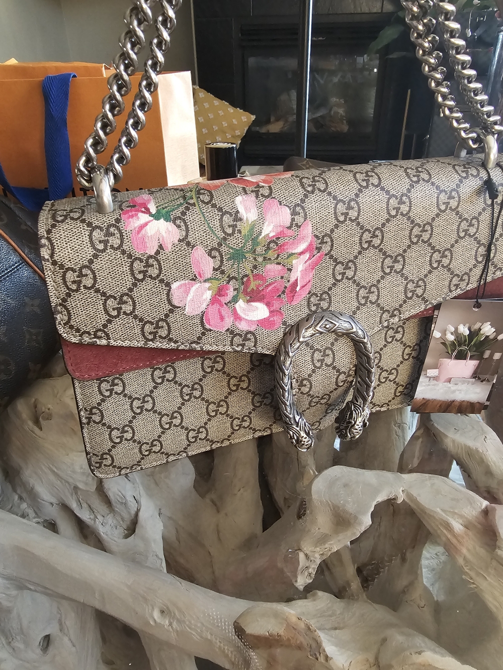 Gucci Pink Floral GG Supreme Shoulder Bag